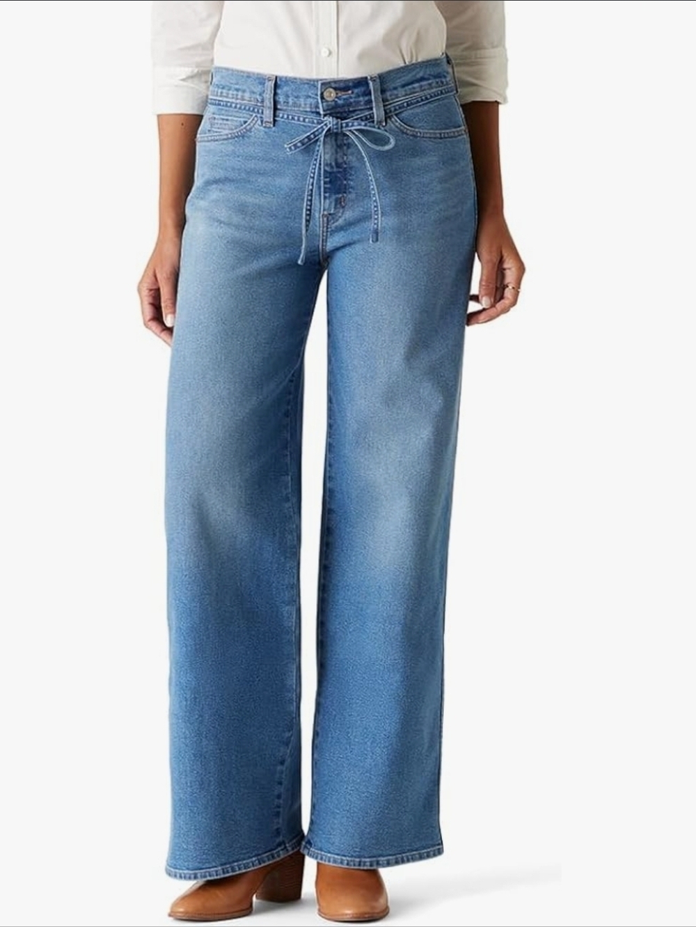 LEVI'S STRAUSS SIGNATURE HERITAGE BELTED WIDE LEG MID RISE JEANS 12/31